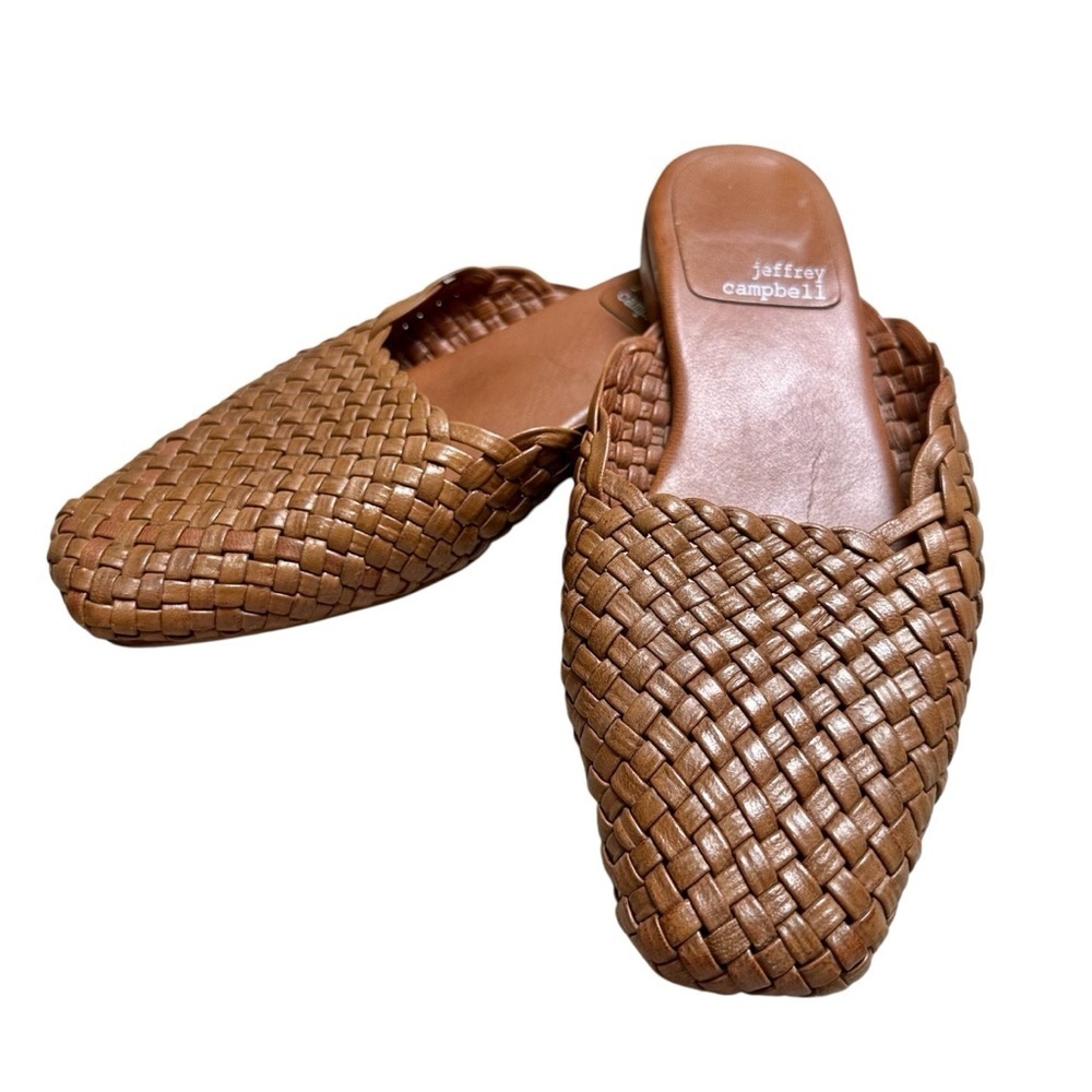 Jeffrey Campbell Tan Woven Leather Slip-On Mules